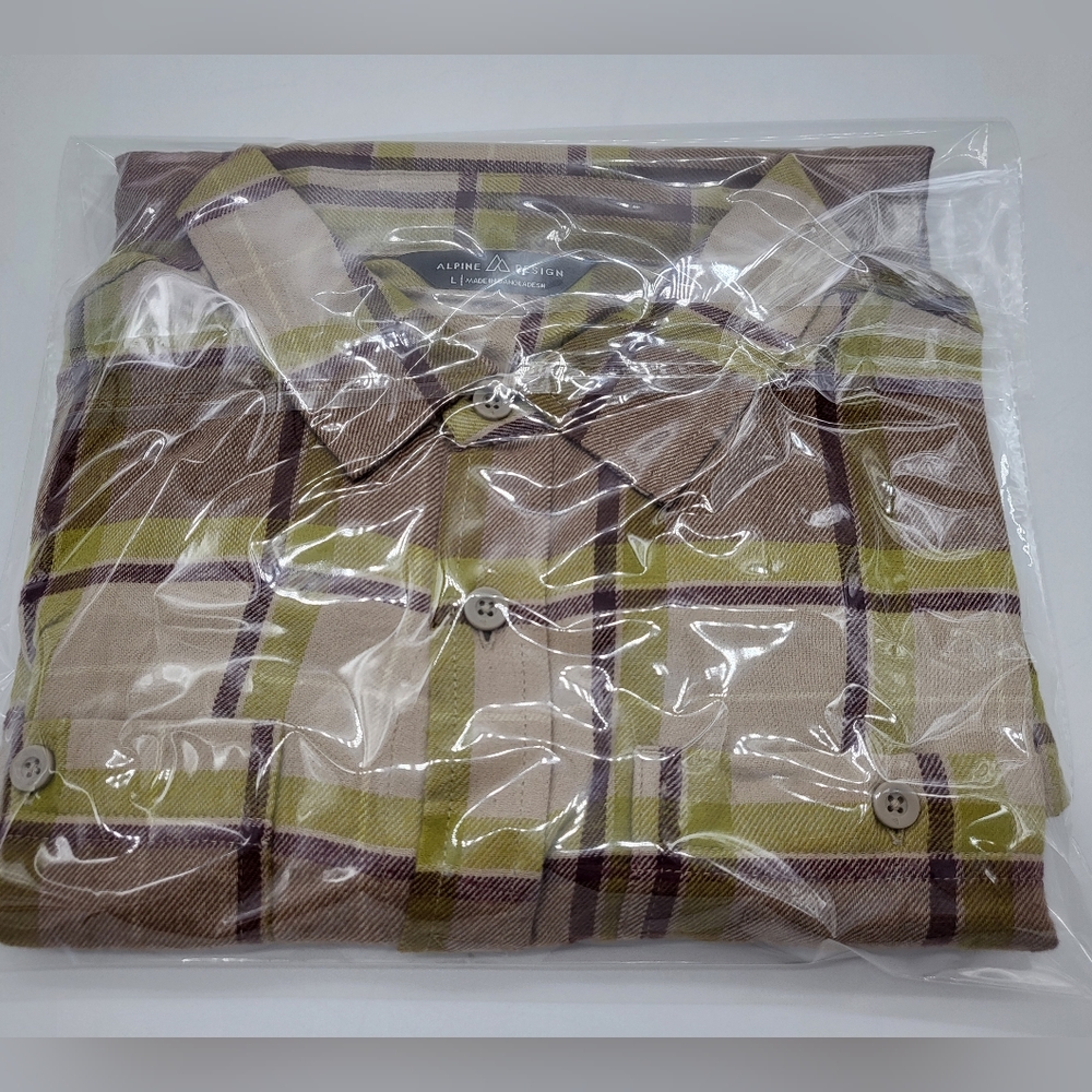 Alpine Design Men's Flannel Shirt Size Large Soft‎ Cotton Plaid Long Sleeve